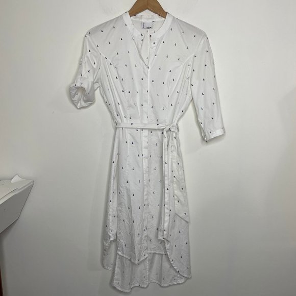 Vivienne Hu Cotton Button Shirt Dress Boat Print with Tie Size M - Picture 9 of 16